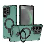 For Samsung Galaxy S25 Ultra 5G Grating 360 Degree Rotating Holder Shockproof Phone Case(Green)