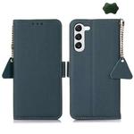For Samsung Galaxy S25 FE 5G Side-Magnetic TJ Genuine Leather RFID Phone Case(Green)