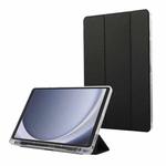 For Samsung Galaxy Tab A9+ Carbon Fiber Clear Acrylic 3-Fold Leather Tablet Case(Black)