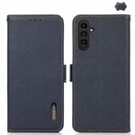 For Samsung Galaxy S24 FE 5G KHAZNEH Side-Magnetic Litchi Genuine Leather RFID Phone Case(Blue)