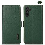 For Samsung Galaxy S24 FE 5G KHAZNEH Side-Magnetic Litchi Genuine Leather RFID Phone Case(Green)