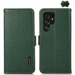 For Samsung Galaxy S25 Ultra 5G KHAZNEH Side-Magnetic Litchi Genuine Leather RFID Phone Case(Green)