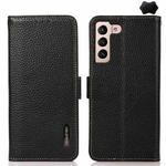 For Samsung Galaxy S25 FE 5G KHAZNEH Side-Magnetic Litchi Genuine Leather RFID Phone Case(Black)