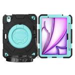 For iPad Air 11 2024 Spider Rotation Handle Silicone Hybrid PC Tablet Case(Black Light Blue)