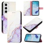 For Samsung Galaxy S24 FE 5G PT003 Marble Pattern Flip Leather Phone Case(White Purple)