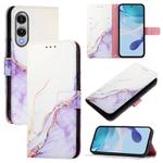 For Samsung Galaxy S25 Edge 5G PT003 Marble Pattern Flip Leather Phone Case(White Purple)