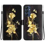 For Samsung Galaxy M35 Crystal Texture Colored Drawing Leather Phone Case(Gold Butterfly Rose)