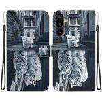For Samsung Galaxy M16 5G / F16 5G / M36 5G Crystal Texture Colored Drawing Leather Phone Case(Cat Tiger Reflection)