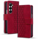 For Samsung Galaxy Z Fold6 Diamond Buckle Leather Phone Case with Lanyard(Wine Red)