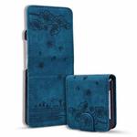 For Samsung Galaxy Z Flip5 Cartoon Sakura Cat Embossed Leather Phone Case(Royal Blue)