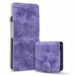 For Samsung Galaxy Z Flip5 Cartoon Sakura Cat Embossed Leather Phone Case(Purple)