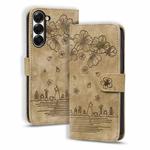 For Samsung Galaxy Z Fold6 Cartoon Sakura Cat Embossed Leather Phone Case(Brown)