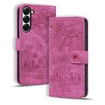 For Samsung Galaxy Z Fold6 Cartoon Sakura Cat Embossed Leather Phone Case(Rose Red)