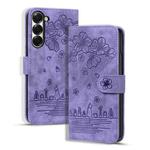 For Samsung Galaxy Z Fold6 Cartoon Sakura Cat Embossed Leather Phone Case(Purple)