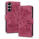 For Samsung Galaxy Z Fold6 Cartoon Sakura Cat Embossed Leather Phone Case(Wine Red)