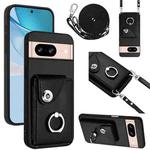 For Google Pixel 8 Organ Card Bag Ring Holder Phone Case with Long Lanyard(Black)