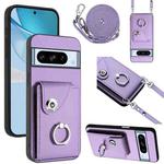 For Google Pixel 8 Pro Organ Card Bag Ring Holder Phone Case with Long Lanyard(Purple)