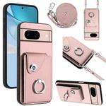 For Google Pixel 8a Organ Card Bag Ring Holder Phone Case with Long Lanyard(Pink)