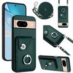 For Google Pixel 8a Organ Card Bag Ring Holder Phone Case with Long Lanyard(Green)