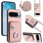 For Google Pixel 9 Organ Card Bag Ring Holder Phone Case with Long Lanyard(Pink)