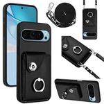 For Google Pixel 9 Pro Organ Card Bag Ring Holder Phone Case with Long Lanyard(Black)