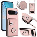 For Google Pixel 10 / 10 Pro Organ Card Bag Ring Holder Phone Case with Long Lanyard(Pink)