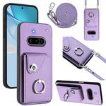 For Nothing Phone 3a Organ Card Bag Ring Holder Phone Case with Long Lanyard(Purple)