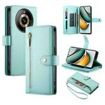 For Realme 11 Pro / 11 Pro+ Nine Card-slot Zipper Wallet Bag Leather Phone Case(Mint Green)