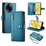 For Realme 11 5G / 11x Nine Card-slot Zipper Wallet Bag Leather Phone Case(Blue)