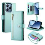 For Realme C63 Nine Card-slot Zipper Wallet Bag Leather Phone Case(Mint Green)