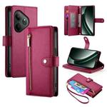 For Realme GT 6 Global Nine Card-slot Zipper Wallet Bag Leather Phone Case(Red)