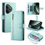 For Realme GT 6 Global Nine Card-slot Zipper Wallet Bag Leather Phone Case(Mint Green)