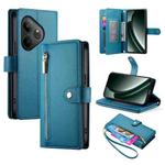 For Realme GT 6 Global Nine Card-slot Zipper Wallet Bag Leather Phone Case(Blue)