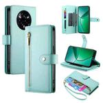 For Realme 14 Pro Nine Card-slot Zipper Wallet Bag Leather Phone Case(Mint Green)