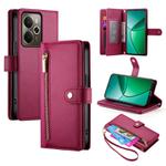 For Realme 14 / Realme P3 5G Nine Card-slot Zipper Wallet Bag Leather Phone Case(Red)
