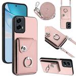 For Motorola Moto G 5G 2024 Organ Card Bag Ring Holder Phone Case with Long Lanyard(Pink)