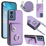 For Motorola Moto G Play 2024 5G Organ Card Bag Ring Holder Phone Case with Long Lanyard(Purple)