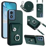 For Motorola Moto G Play 2024 5G Organ Card Bag Ring Holder Phone Case with Long Lanyard(Green)