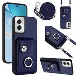 For Motorola Moto G Power 2024 5G Organ Card Bag Ring Holder Phone Case with Long Lanyard(Blue)