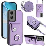 For Motorola Moto G Stylus 5G 2024 Organ Card Bag Ring Holder Phone Case with Long Lanyard(Purple)