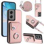 For Motorola Moto G Stylus 5G 2024 Organ Card Bag Ring Holder Phone Case with Long Lanyard(Pink)