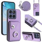 For Motorola Edge 60 Fusion / Edge 60 Organ Card Bag Ring Holder Phone Case with Long Lanyard(Purple)