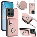 For Motorola Edge 60 Stylus Organ Card Bag Ring Holder Phone Case with Long Lanyard(Pink)