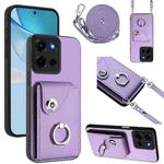 For Motorola Moto G 5G 2025 Organ Card Bag Ring Holder Phone Case with Long Lanyard(Purple)