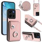 For Motorola Moto G 5G 2025 Organ Card Bag Ring Holder Phone Case with Long Lanyard(Pink)