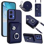 For Motorola Moto G85 / S50 Neo 5G Organ Card Bag Ring Holder Phone Case with Long Lanyard(Blue)