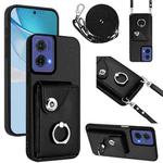 For Motorola Moto G85 / S50 Neo 5G Organ Card Bag Ring Holder Phone Case with Long Lanyard(Black)