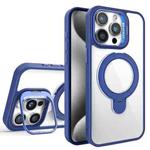 For iPhone 15 Pro Max Lens Protection & Ring Bracket MagSafe Phone Case(Dark Blue)