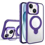 For iPhone 15 Lens Protection & Ring Bracket MagSafe Phone Case(Dark Purple)