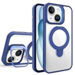 For iPhone 15 Lens Protection & Ring Bracket MagSafe Phone Case(Dark Blue)